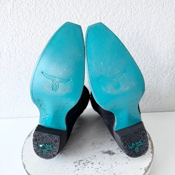 Lane LEXINGTON Womens Cowboy Bootie 8 Black Suede Western Cowgirl Short Boots - Picture 8 of 11